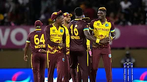 AP/Ramon Espinosa : Alzarri Joseph dismisses Brian Masaba in the West Indies vs Uganda, ICC T20 World Cup 2024 match in Guyana on Sunday (June 9).