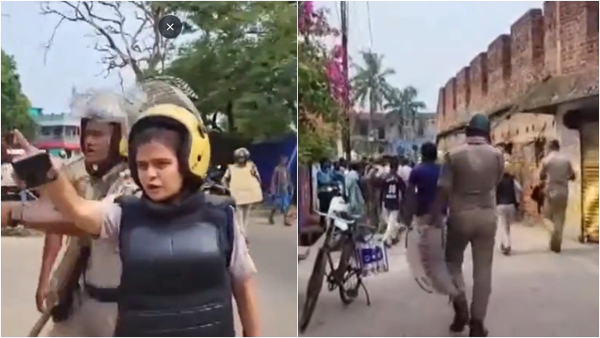 X/@ANI : Police officials keep a check on roads amid imposition of Section 144. 