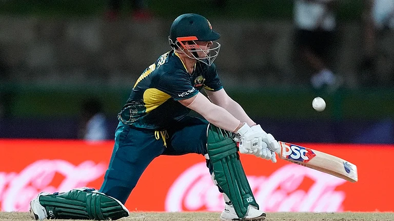 David Warner bats during the Australia vs Bangladesh, ICC T20 World Cup 2024 match in Antigua on Friday (June 21). - AP/Lynne Sladky