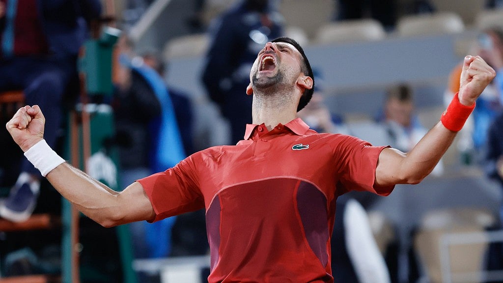 AP/Jean-Francois Badias : Novak Djokovic after winning his round 3 match at French Open 2024