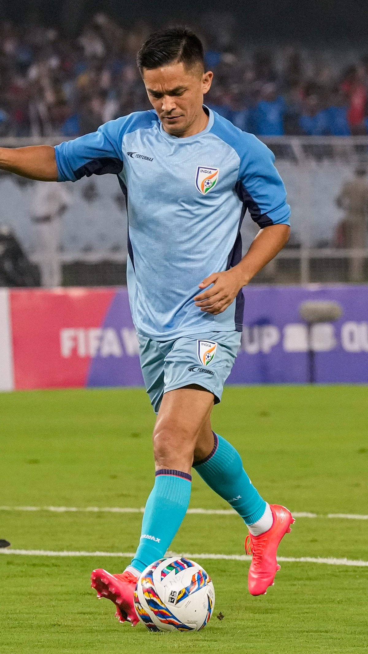 Sunil Chhetri in pre-match warm-up for India. - PTI/Swapan Mahapatra
