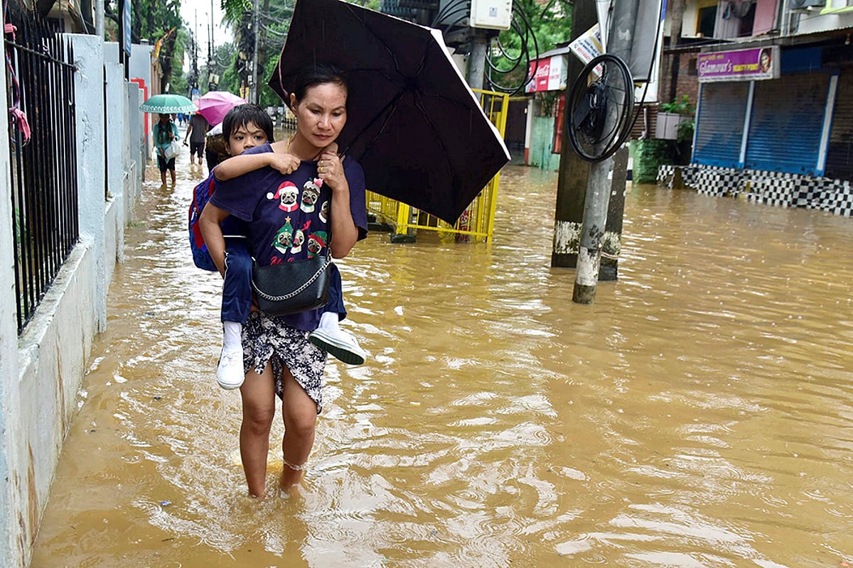 waterlogged streets after Rains in assam