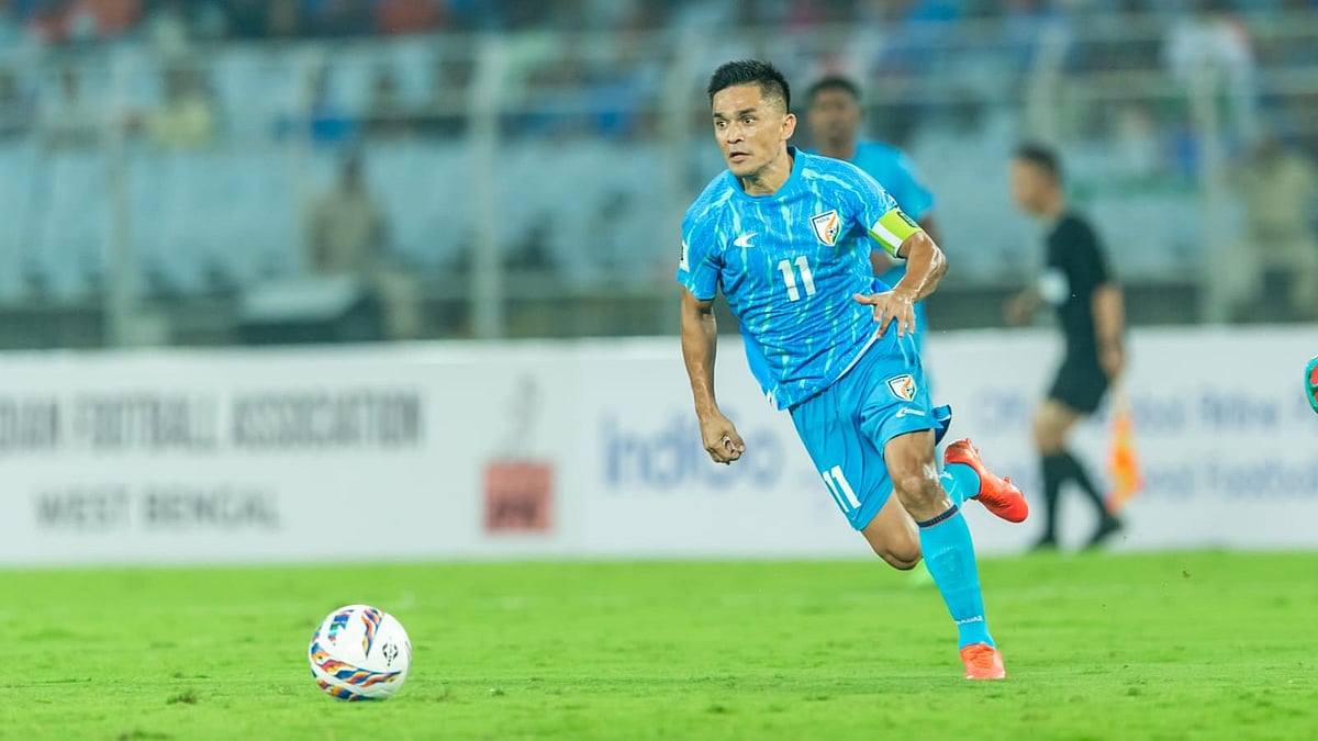 Photo: AIFF Media : Indian captain Sunil Chhetri in his farewell match against Kuwait in FIFA World Cup 2026 qualifiers match.