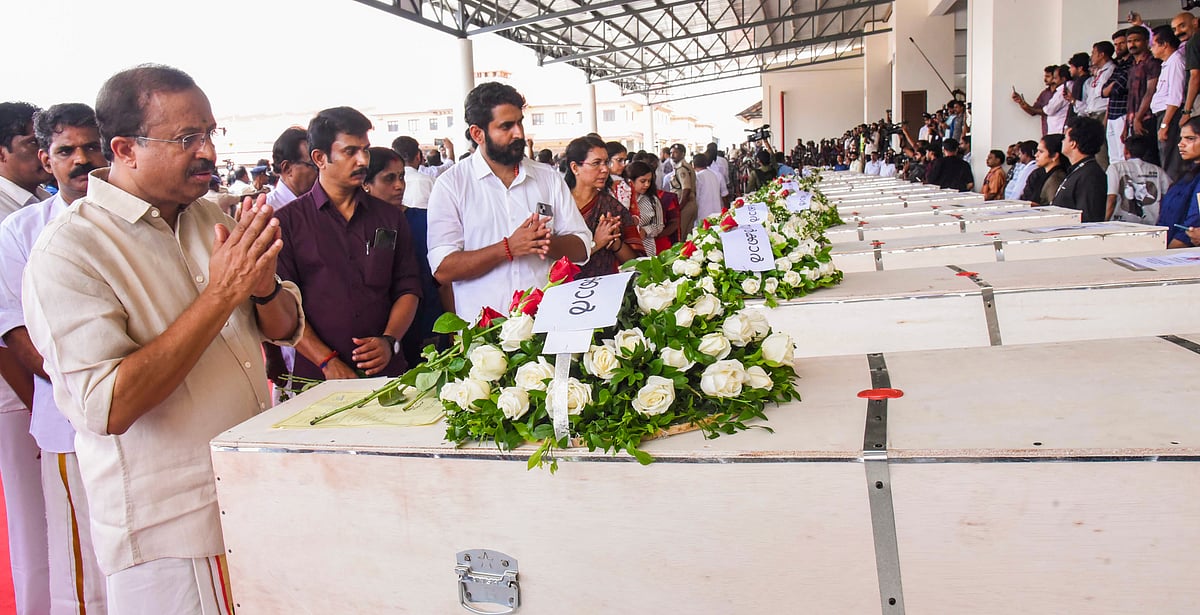 - PTI : Mortal remains of the Indians who died in the tragic fire incident in Kuwait two days ago, after being brought to the Cochin International Airport aboard an Indian Air Force (IAF) flight, in Kochi, Friday, June 14, 2024.