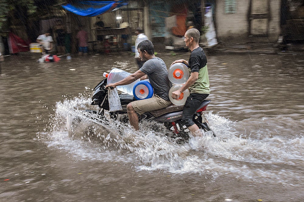 waterlogged street in Surat after rains