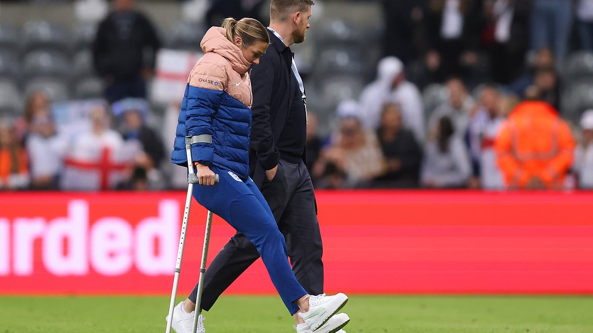 Mary Earps left St. James' Park on crutches on Friday
