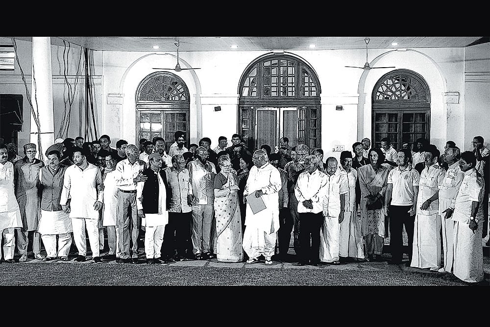 Photo: PTI : Different Moods: Members of the INDIA bloc at a meeting after the election results were declared