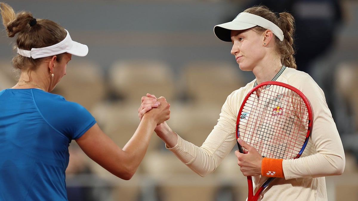 Rybakina (right) claimed her fifth win in six meetings with Mertens.