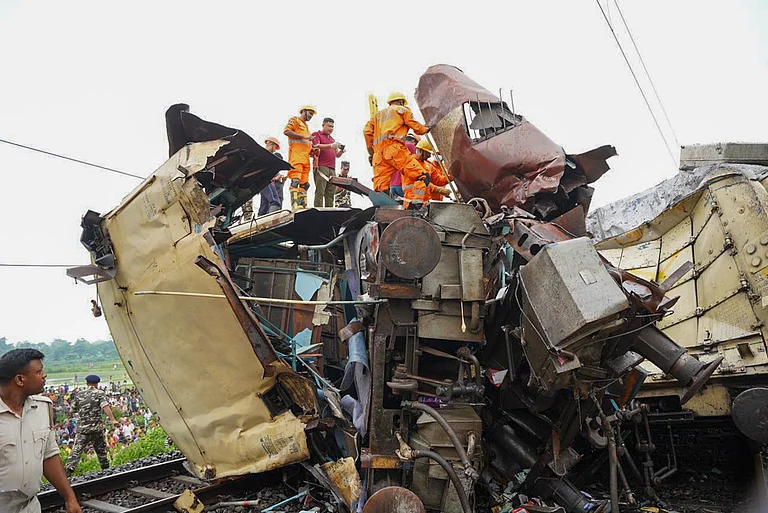 Kolkata: Remains of coaches after a collision between the Kanchanjungha Express and a goods train, near Rangapani railway station, on Monday, June 17, 2024 - PTI