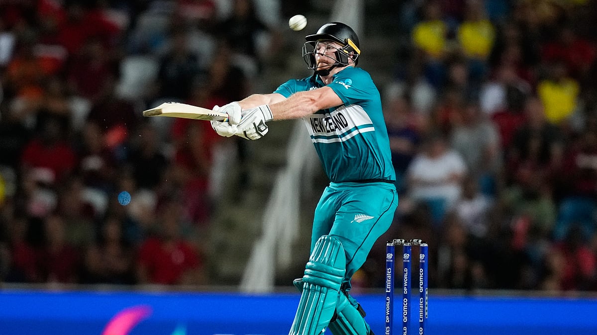 New Zealand's Glenn Phillips bats during the men's T20 World Cup cricket match between the West Indies and New Zealand at the Brian Lara Cricket Academy, Tarouba, Trinidad and Tobago. - Photo: AP/PTI