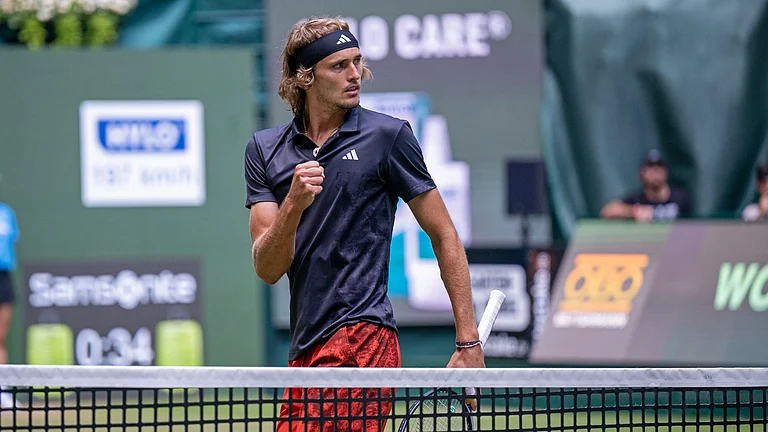 Alexander Zverev celebrates at the Halle Open on Tuesday. - null