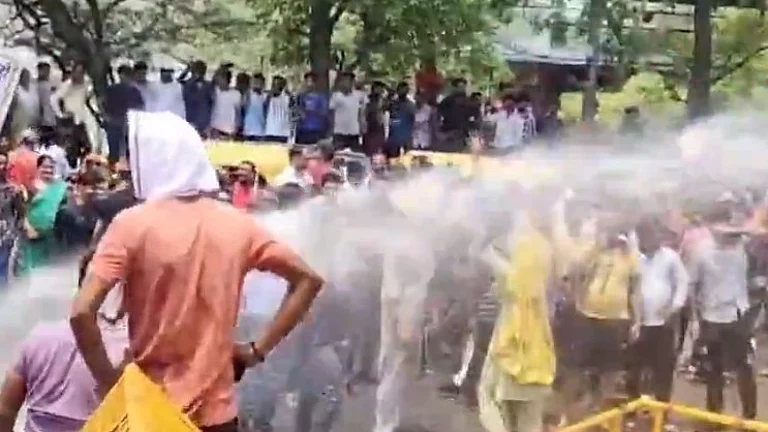 Delhi Police Use Water Cannon To Control Protest Over Water Crisis | - PTI Screengrab