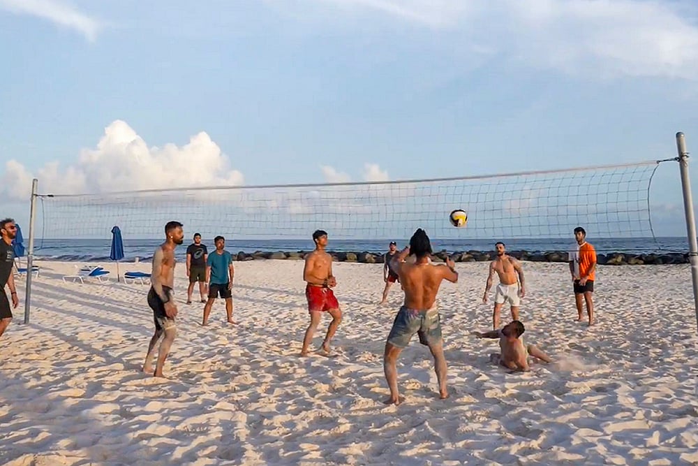 Indian cricketers at Barbados beach