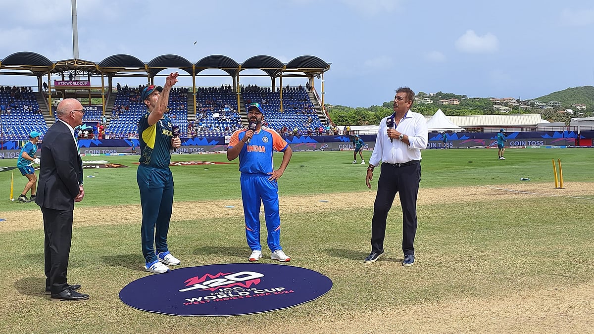 Photo: X/ @BCCI : Australian captain Mitch Marsh and Indian captain Rohit Sharma at the toss.