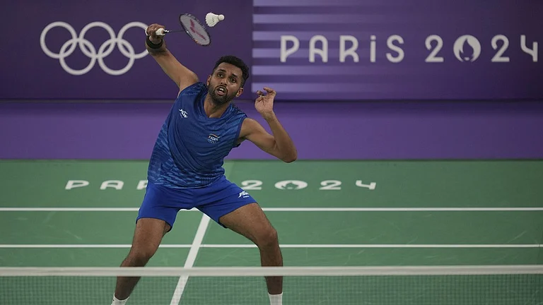 India's HS Prannoy in action during his men's singles group K match against Germany's Fabian Roth at Paris Olympic Games 2024. - AP
