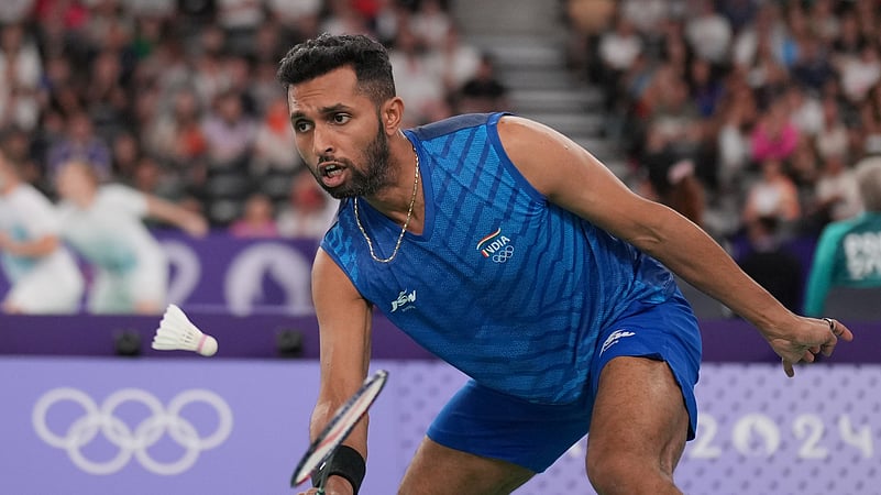 H.S. Prannoy plays against Germanys Fabian Roth. AP Photo