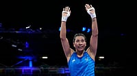 Photo: AP/Ariana Cubillos : India's Lovlina Borgohain celebrates after defeating Norway's Sunniva Hofstad in their women's 75 kg preliminary boxing match at Paris Olympic Games 2024 on Wednesday (July 31).