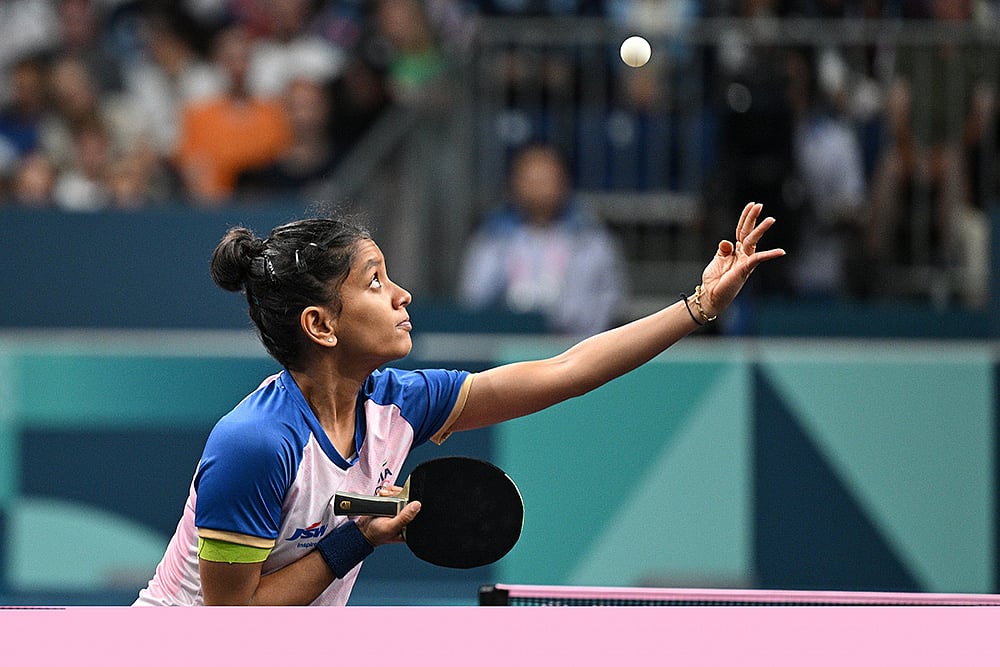 Akula Sreeja during Table Tennis match
