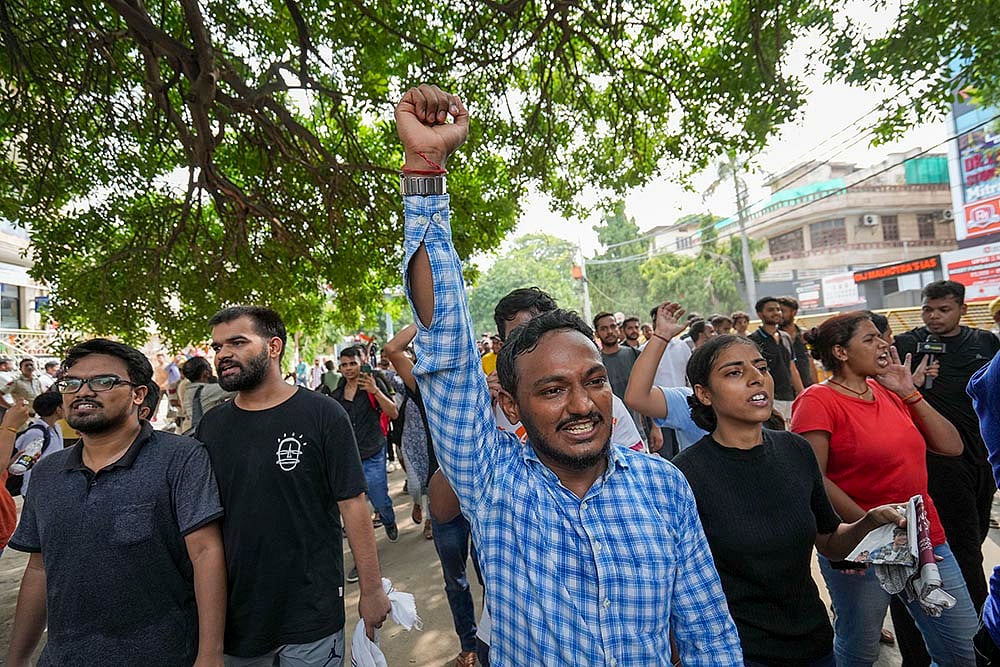 Students during a Protest over UPSC aspirants death in Delhi