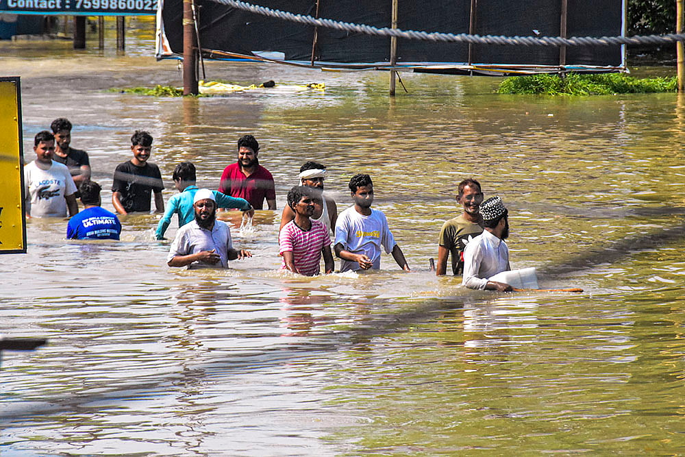 Waterlogged road in Pilibhit after Monsoon rains
