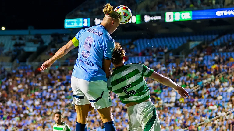 Erling Haaland scored for Man City in their loss to Celtic. - null
