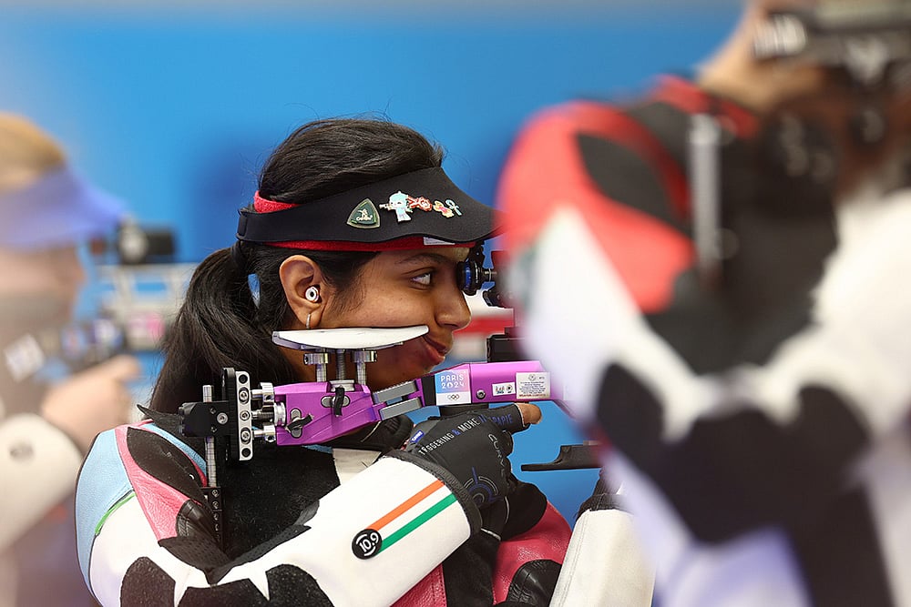 Paris 2024 Olympic Shooting - Ramita Jindal during 10m Air Rifle Women event