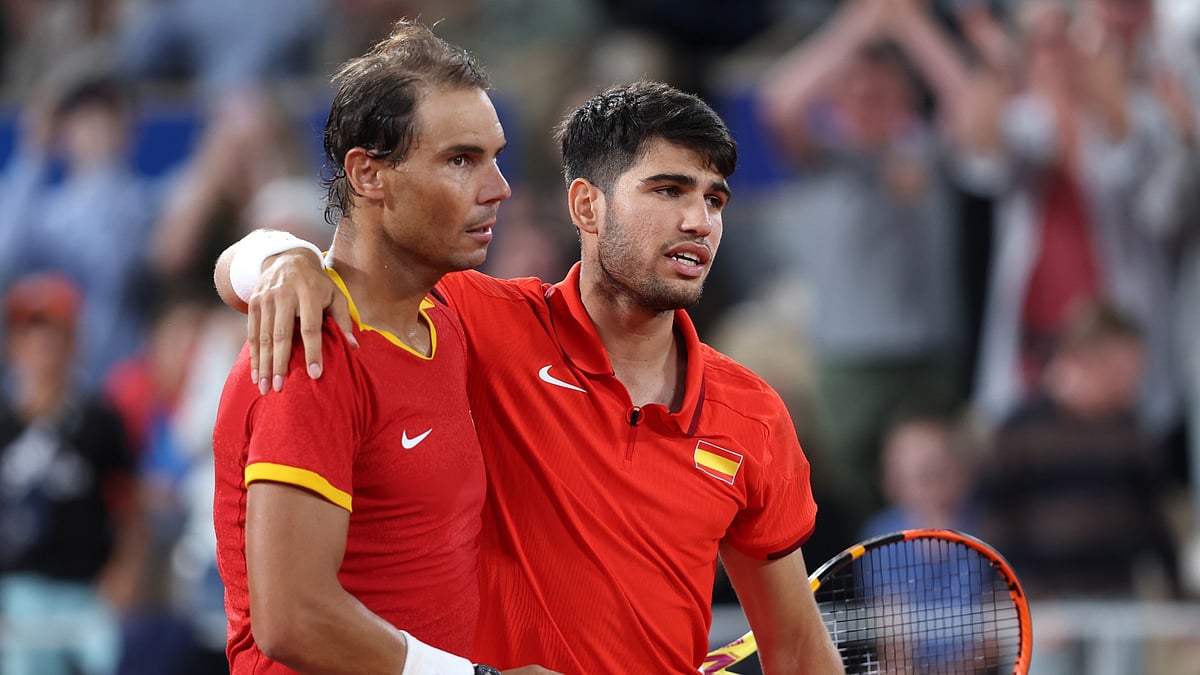 Spain's Rafael Nadal and Carlos Alcaraz