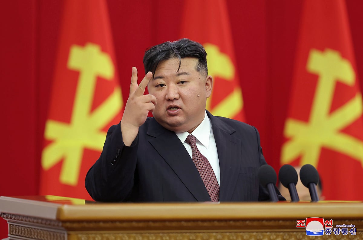 AP : North Korean leader Kim Jong Un delivers a speech during a meeting of Central Committee of the Workers' Party of Korea held from June 28 until July 1, in Pyongyang, North Korea