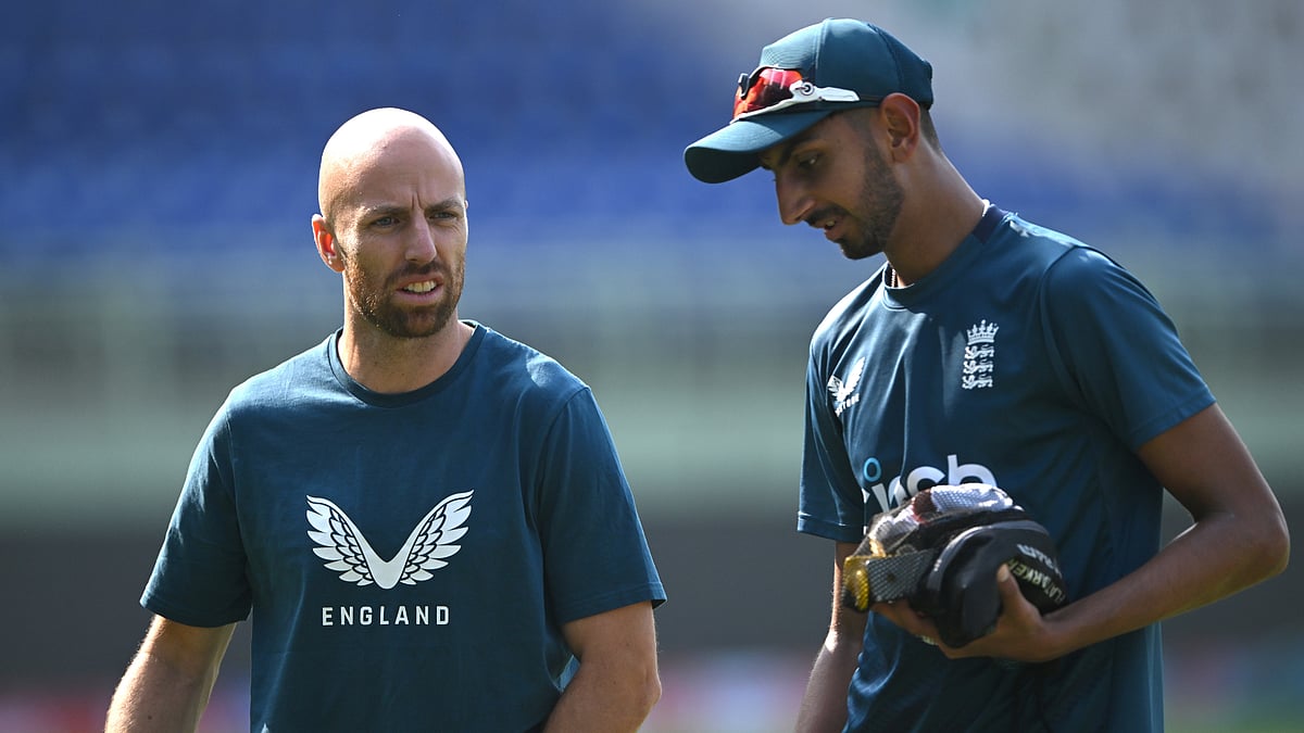 Bashir (right) has learned a lot from fellow spinner Leach