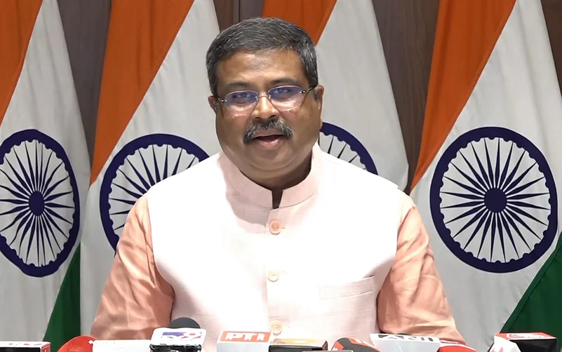 Education Minister Dharmendra Pradhan during the press conference |