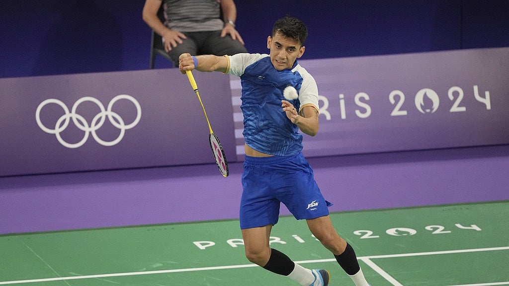 AP : Lakshya Sen in action during his Group L match against Julien Carraggi at Paris Olympic Games 2024 on Monday (July 29).