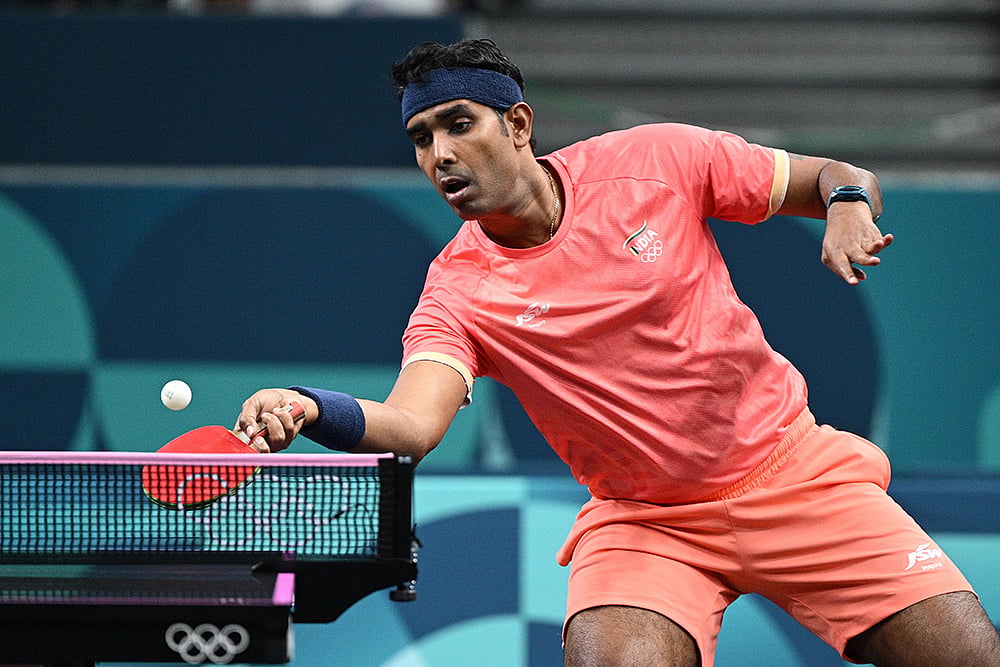 Sharath Kamal Achanta during Paris 2024 Olympic Games Table Tennis competitions 