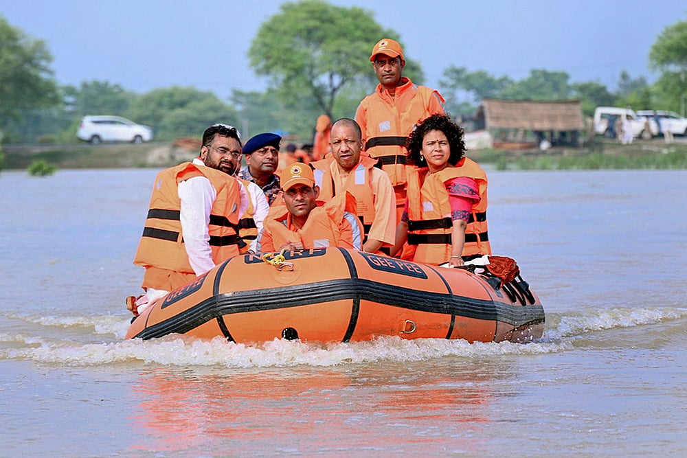 UP CM Yogi Adityanath inspects flood-affected areas in Lakhimpur 