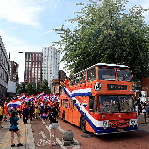 Orange double-decker bus