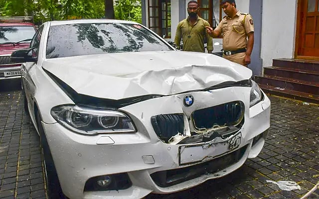 PTI : The BMW driven by Shiv Sena leader's son Mihir Shah |