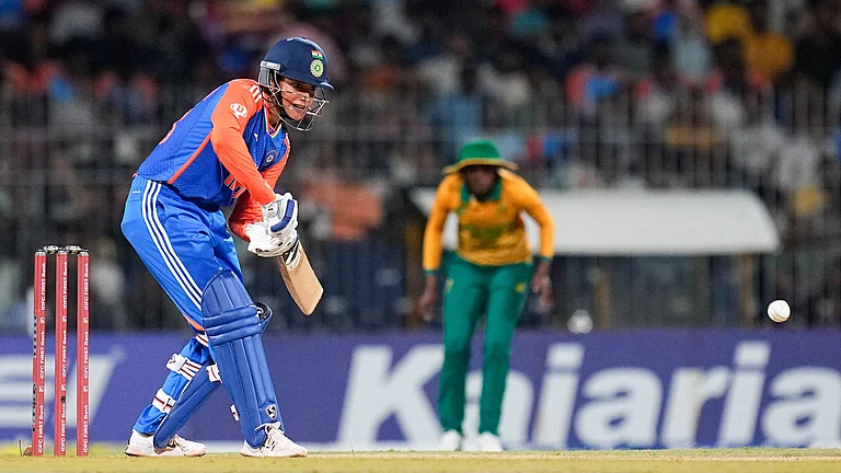 India Women's Smriti Mandhana in action during the 1st T20 match against South Africa Women. - PTI Photo/R Senthilkumar