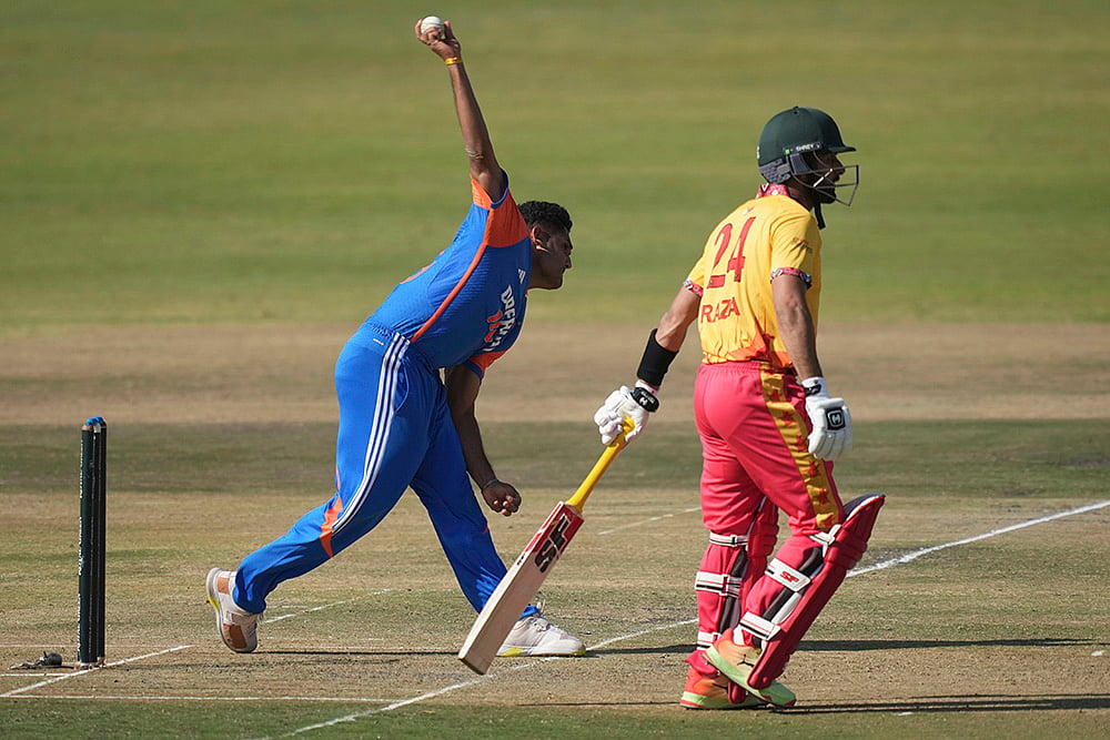 Tushar Deshpande during Zimbabwe vs India 4th T20I Cricket photo gallery_5