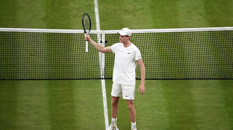 Jannik Sinner, of Italy, celebrates victory over compatriot Matteo Berrettini following their second-round match at the Wimbledon. AP Photo
