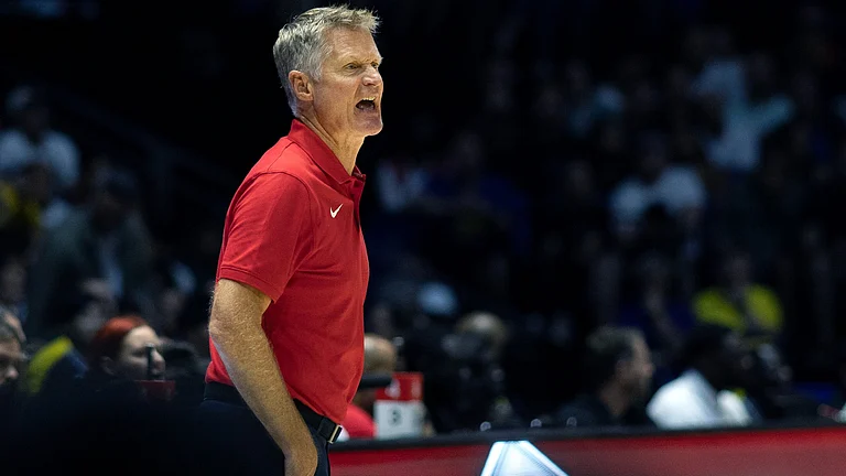 Steve Kerr during the USA's warmup match against South Sudan. - null