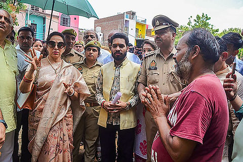 Hema Malini visits water tank collapse site