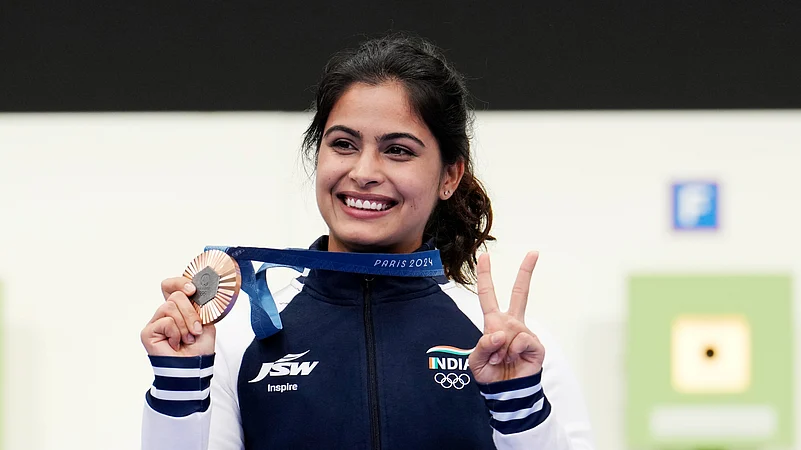 Manu Bhaker Shooting Paris Olympics 2024 AP Photo