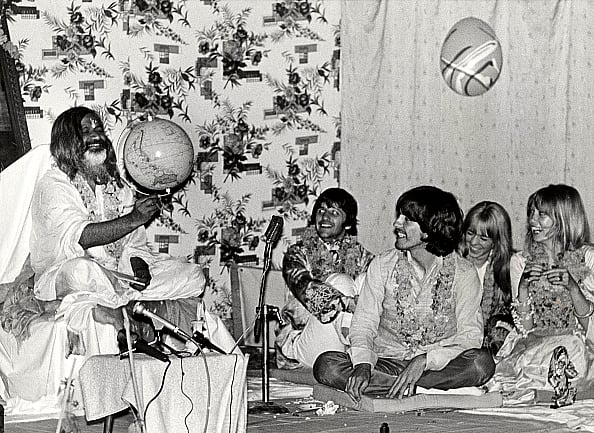 The Beatles and their wives at with the Maharishi Mahesh Yogi, March 1968.   