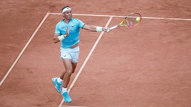 File photo of Rafael Nadal in action against Leo Borg at Swedish Open 2024. - Adam Ihse/TT News Agency via AP