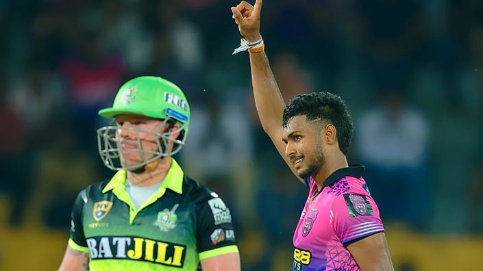 Matheesha Pathirana (right) celebrates a wicket in the Lanka Premier League 2024 fixture. - Special Arrangement