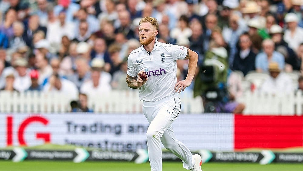 Ben Stokes bowling against West Indies. - Photo: Steven Paston/PA via AP