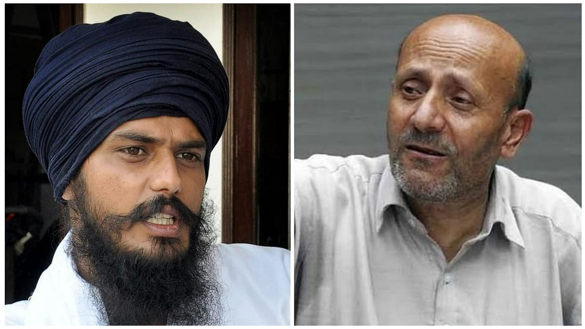 L: 'Waris Punjab De' activist and pro-Khalistani extremist Amritpal Singh | R: Kashmiri politician and  Baramulla Lok Sabha seat winner Engineer Rashid - X