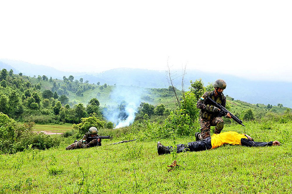 Indian Army troops in joint training exercise at Umroi Military Station, Meghalaya