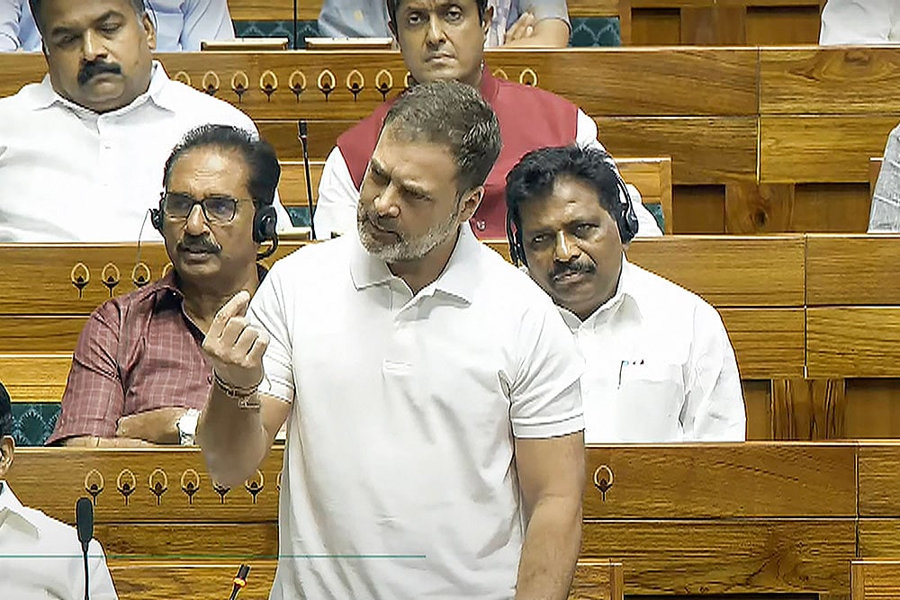 LoP and Congress MP Rahul Gandhi during the Monsoon session of Parliament