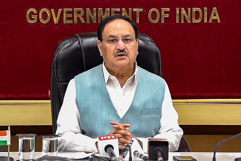 Health J P Nadda addresses a press conference in Delhi