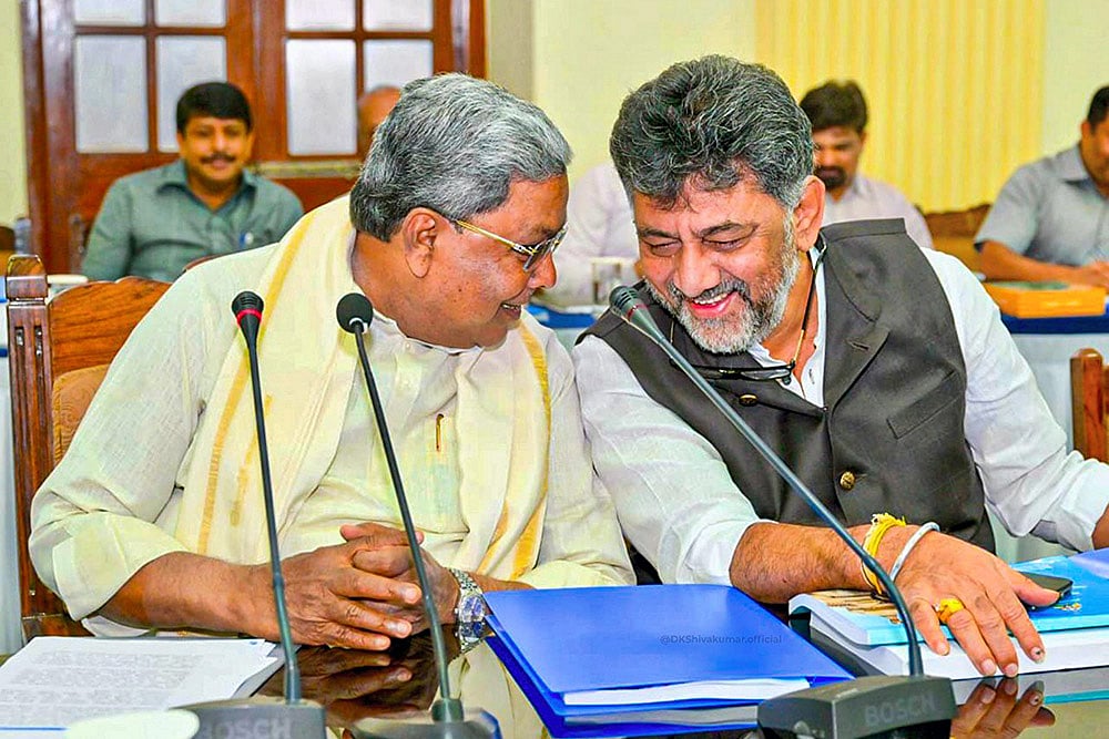 Karnataka CM Siddaramaiah and DK Shivakumar during a meeting in Bengaluru